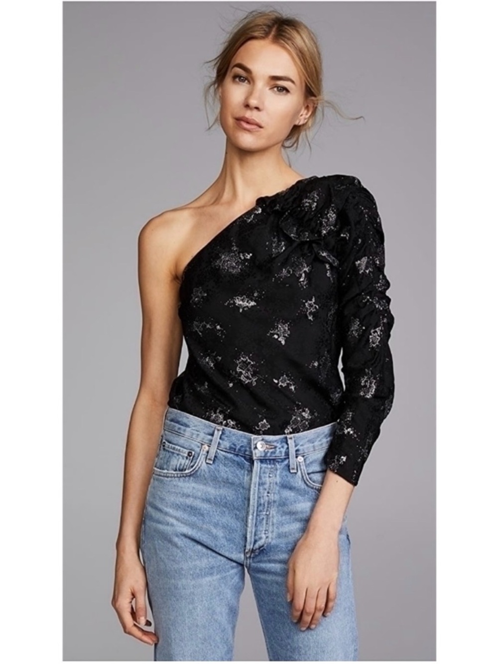 Rebecca Taylor One Shoulder Glitter Top